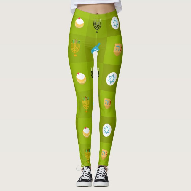 colorblock green hanukkah leggings (Front)
