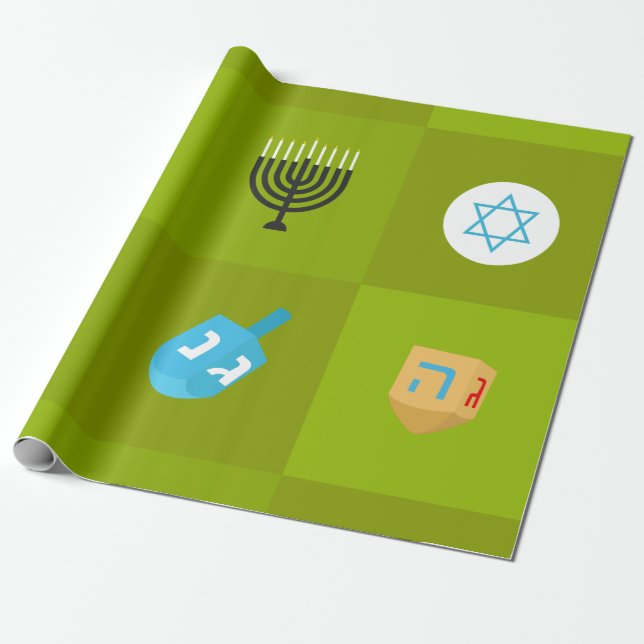 colorblock green hanukkah wrapping paper (Unrolled)