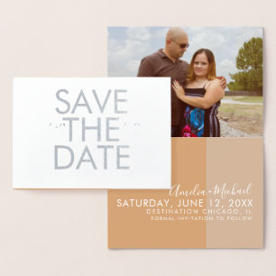 Colorblock Hearts Save the Date Photo   Card