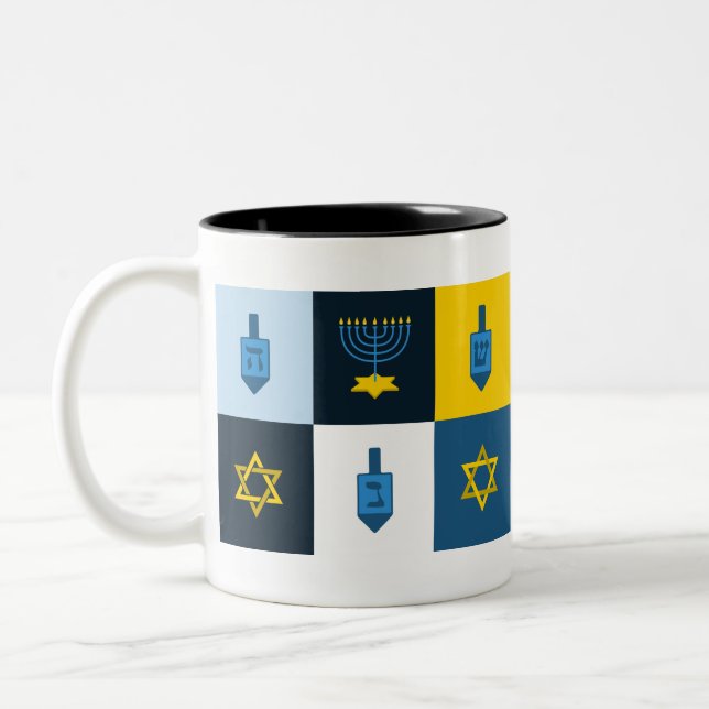 colorblock hebrew hanukkah Two-Tone coffee mug (Left)
