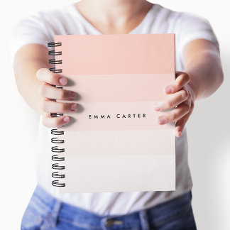 Colorblock Horizontal Blush Pink Stripes Monogram Notebook