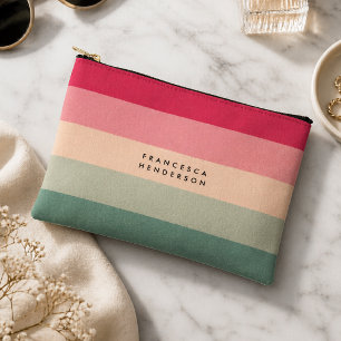 Colorblock Horizontal Stripe Pink & Green Monogram Accessory Pouch