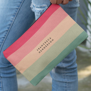 Colorblock Horizontal Stripe Pink & Green Monogram Accessory Pouch