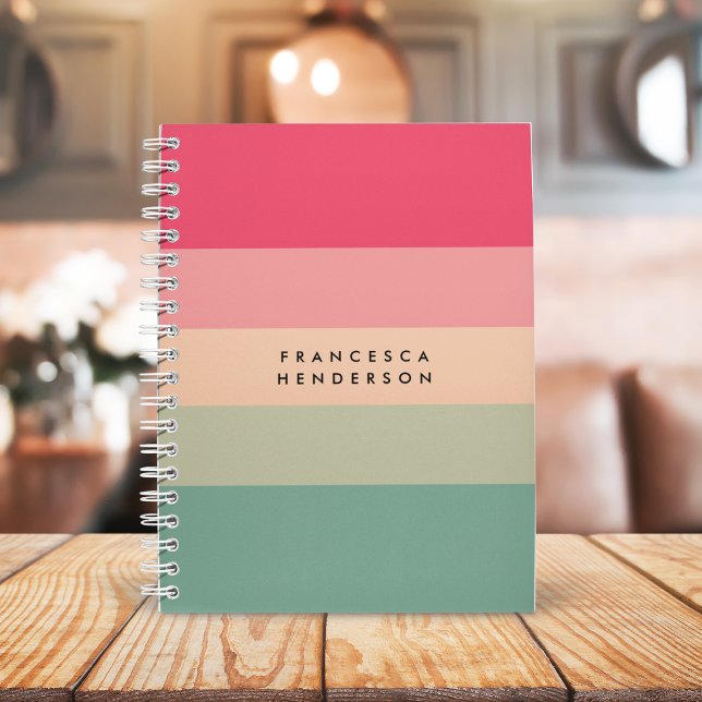 Colorblock Horizontal Stripe Pink & Green Monogram Notebook (Creator Uploaded)