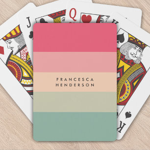 Colorblock Horizontal Stripe Pink & Green Monogram Playing Cards