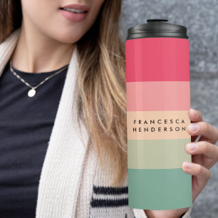 Colorblock Horizontal Stripe Pink & Green Monogram Thermal Tumbler