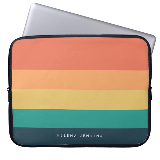 Colorblock Horizontal Striped Colourful Monogram Laptop Sleeve (Front)