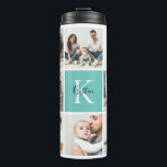 Colorblock Monogram Family Photo Collage | Aqua Thermal Tumbler<br><div class="desc">Custom printed thermal tumblers personalised with your family photos and monogram initial. This design template has space for 8 square Instagram photos with your family monogram name and initial. Use the design tools to edit fonts and colours, add more photos, or move things around to create a unique one of...</div>