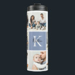 Colorblock Monogram Family Photo Collage | Blue Thermal Tumbler<br><div class="desc">Custom printed thermal tumblers personalised with your family photos and monogram initial. This design template has space for 8 square Instagram photos with your family monogram name and initial. Use the design tools to edit fonts and colours, add more photos, or move things around to create a unique one of...</div>