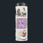 Colorblock Monogram Family Photo Collage | Lilac Thermal Tumbler<br><div class="desc">Custom printed thermal tumblers personalised with your family photos and monogram initial. This design template has space for 8 square Instagram photos with your family monogram name and initial. Use the design tools to edit fonts and colours, add more photos, or move things around to create a unique one of...</div>
