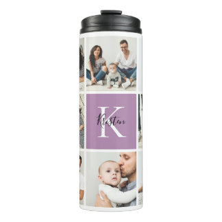 Colorblock Monogram Family Photo Collage | Lilac Thermal Tumbler