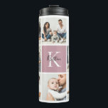 Colorblock Monogram Family Photo Collage | Mauve Thermal Tumbler<br><div class="desc">Custom printed thermal tumblers personalised with your family photos and monogram initial. This design template has space for 8 square Instagram photos with your family monogram name and initial. Use the design tools to edit fonts and colours, add more photos, or move things around to create a unique one of...</div>