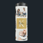 Colorblock Monogram Family Photo Collage | Mustard Thermal Tumbler<br><div class="desc">Custom printed thermal tumblers personalised with your family photos and monogram initial. This design template has space for 8 square Instagram photos with your family monogram name and initial. Use the design tools to edit fonts and colours, add more photos, or move things around to create a unique one of...</div>