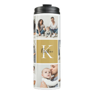 Colorblock Monogram Family Photo Collage | Mustard Thermal Tumbler