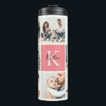 Colorblock Monogram Family Photo Collage | Pink Thermal Tumbler<br><div class="desc">Custom printed thermal tumblers personalised with your family photos and monogram initial. This design template has space for 8 square Instagram photos with your family monogram name and initial. Use the design tools to edit fonts and colours, add more photos, or move things around to create a unique one of...</div>