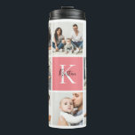 Colorblock Monogram Family Photo Collage | Pink Thermal Tumbler<br><div class="desc">Custom printed thermal tumblers personalised with your family photos and monogram initial. This design template has space for 8 square Instagram photos with your family monogram name and initial. Use the design tools to edit fonts and colours, add more photos, or move things around to create a unique one of...</div>