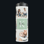 Colorblock Monogram Family Photo Collage | Sage Thermal Tumbler<br><div class="desc">Custom printed thermal tumblers personalised with your family photos and monogram initial. This design template has space for 8 square Instagram photos with your family monogram name and initial. Use the design tools to edit fonts and colours, add more photos, or move things around to create a unique one of...</div>