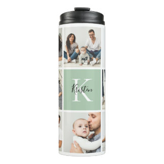 Colorblock Monogram Family Photo Collage | Sage Thermal Tumbler