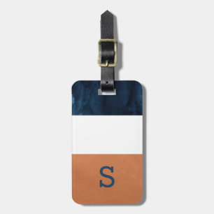Colorblock Navy Blue, Orange Monogram  Luggage Tag