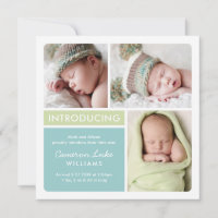 Colorblock Photo Collage Aqua Green Baby Boy Birth