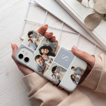 Colorblock Photo Collage & Monogram Case-Mate iPhone Case<br><div class="desc">Chic photo collage phone case features five of your favourite photos in a gridded layout with contrasting squares in neutral blue-grey. Personalise with your single initial monogram in white.</div>