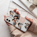 Colorblock Photo Collage & Monogram Case-Mate iPhone Case<br><div class="desc">Chic photo collage phone case features five of your favourite photos in a gridded layout with contrasting blush pink squares. Personalise with your single initial monogram in white.</div>