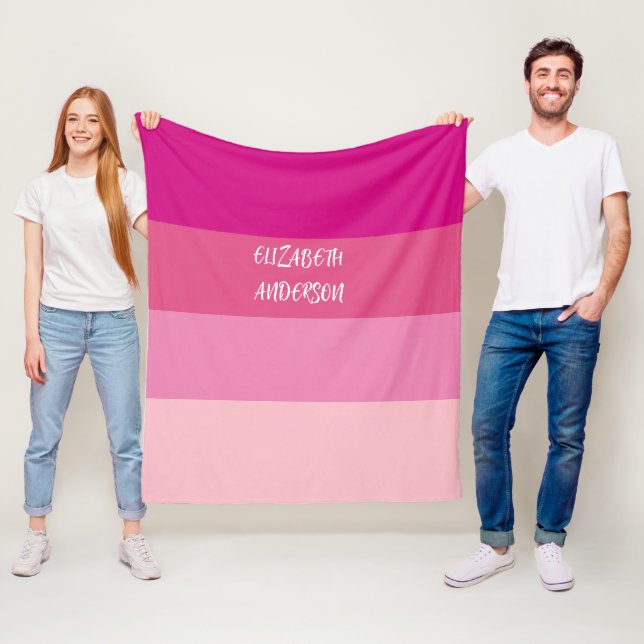 Colorblock Pink Horizontal Stripe Fleece Blanket (In Situ)