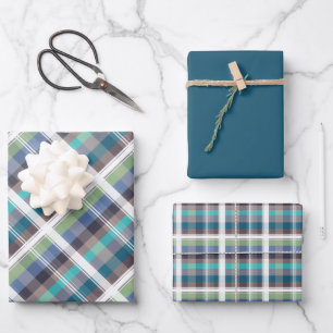 ColorBlock Plaid – Teals, Browns, Purple, Green Wrapping Paper Sheet