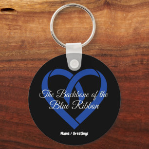 Colorectal Cancer Backbone Heart Blue Awareness  Key Ring