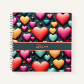 Colored 3D Heart pattern Notebook