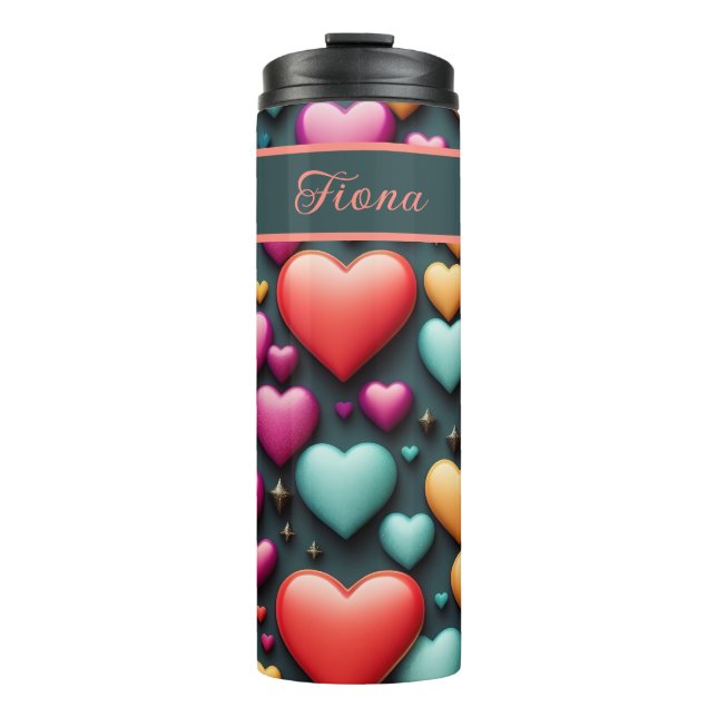 Colored 3D Heart pattern Thermal Tumbler (Front)
