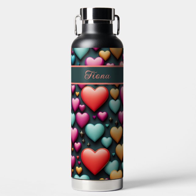 Colored 3D Heart pattern Water Bottle (Front)