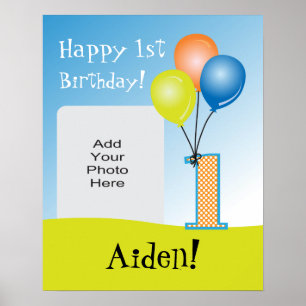Colored Balloons Child's 1st Birthday Photo Poster