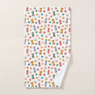 Colored buttons and yarn patterns hand towel