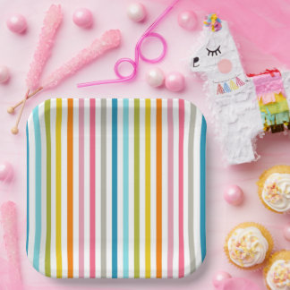 Colored Candy Stripes Paper Plate