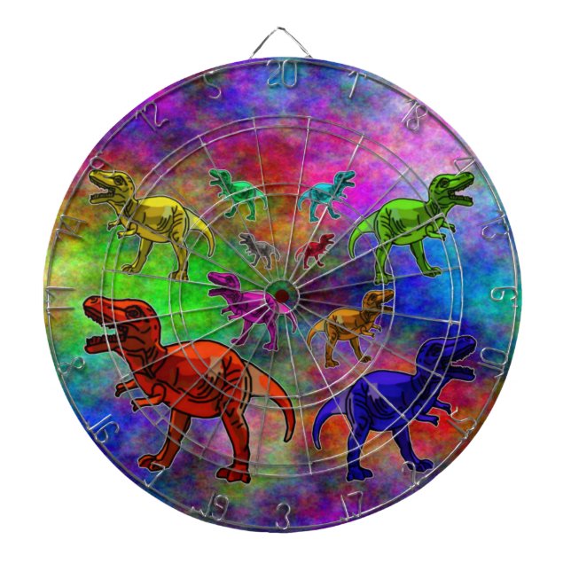 Colored Dinosaurs on Pastel Background Dartboard (Front)