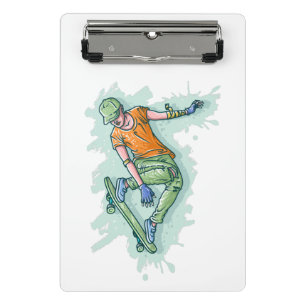 Colored Flying Skater, Funny Illustration Mini Clipboard