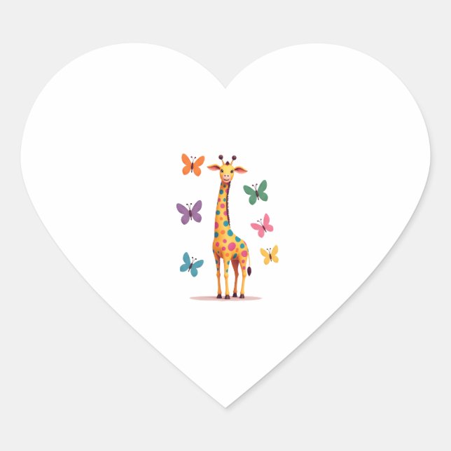 colored giraffe colorful butterflies giraffe Lover Heart Sticker (Front)