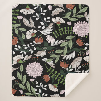 Colored hand painted seamless pattern with flowers sherpa blanket