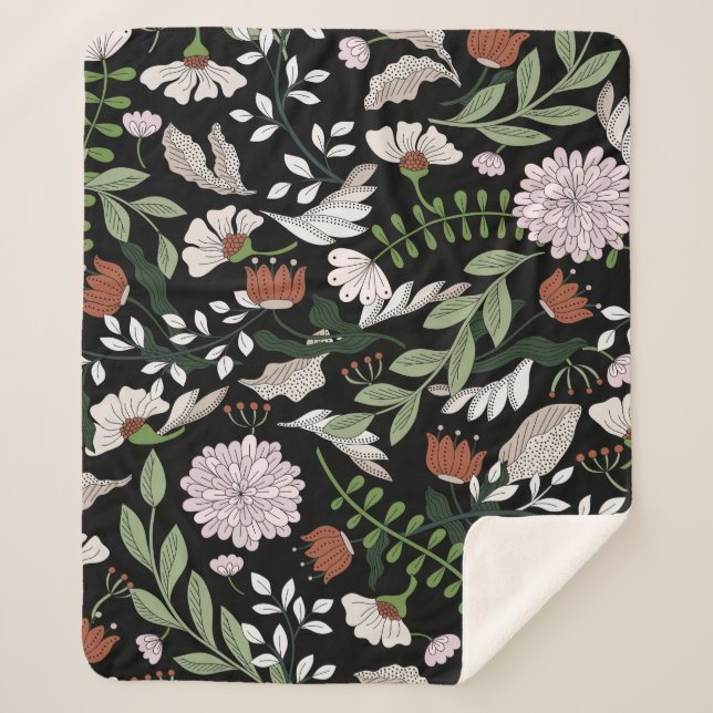 Colored hand painted seamless pattern with flowers sherpa blanket (Front)