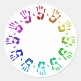 Colored handprints classic round sticker