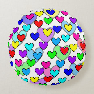 colored hearts round cushion
