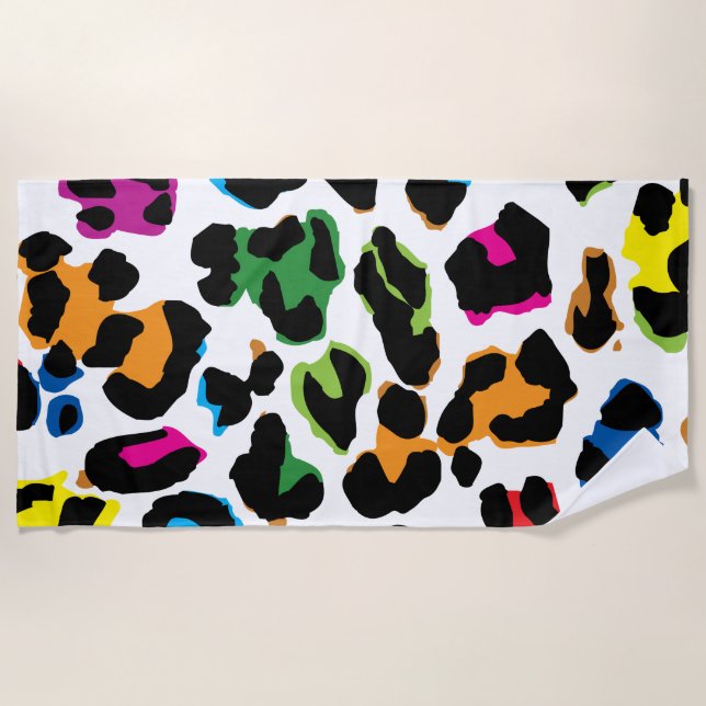 Colored leopard print, animal print pattern. beach towel (Front)