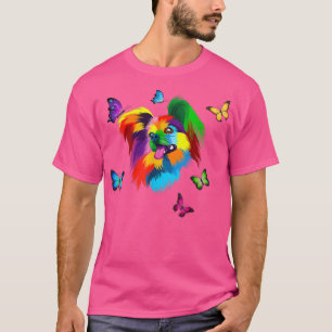 colored papillon dog colorful dog papillon butterf T-Shirt
