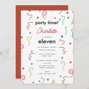 Colored Party Confetti Birthday Party Time Invitation