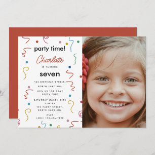Colored Party Confetti Birthday Party Time Photo Invitation