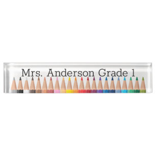 Colored Pencil Rainbow Personalize Desk Name Plate