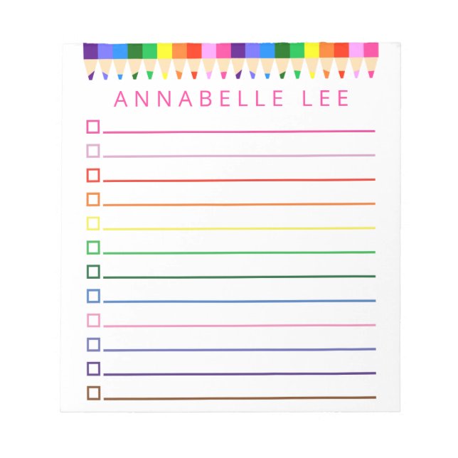 Colored Pencil To Do List Personalize Notepad (Front)