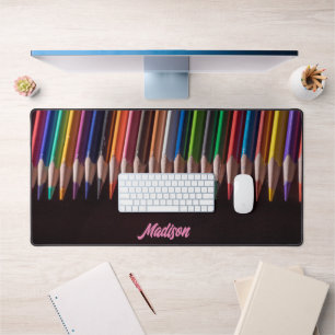 Colored pencils, your name, professional desk mat