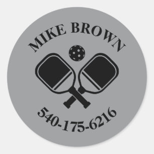 Colored Personalized Pickleball Paddle Butt Name Classic Round Sticker